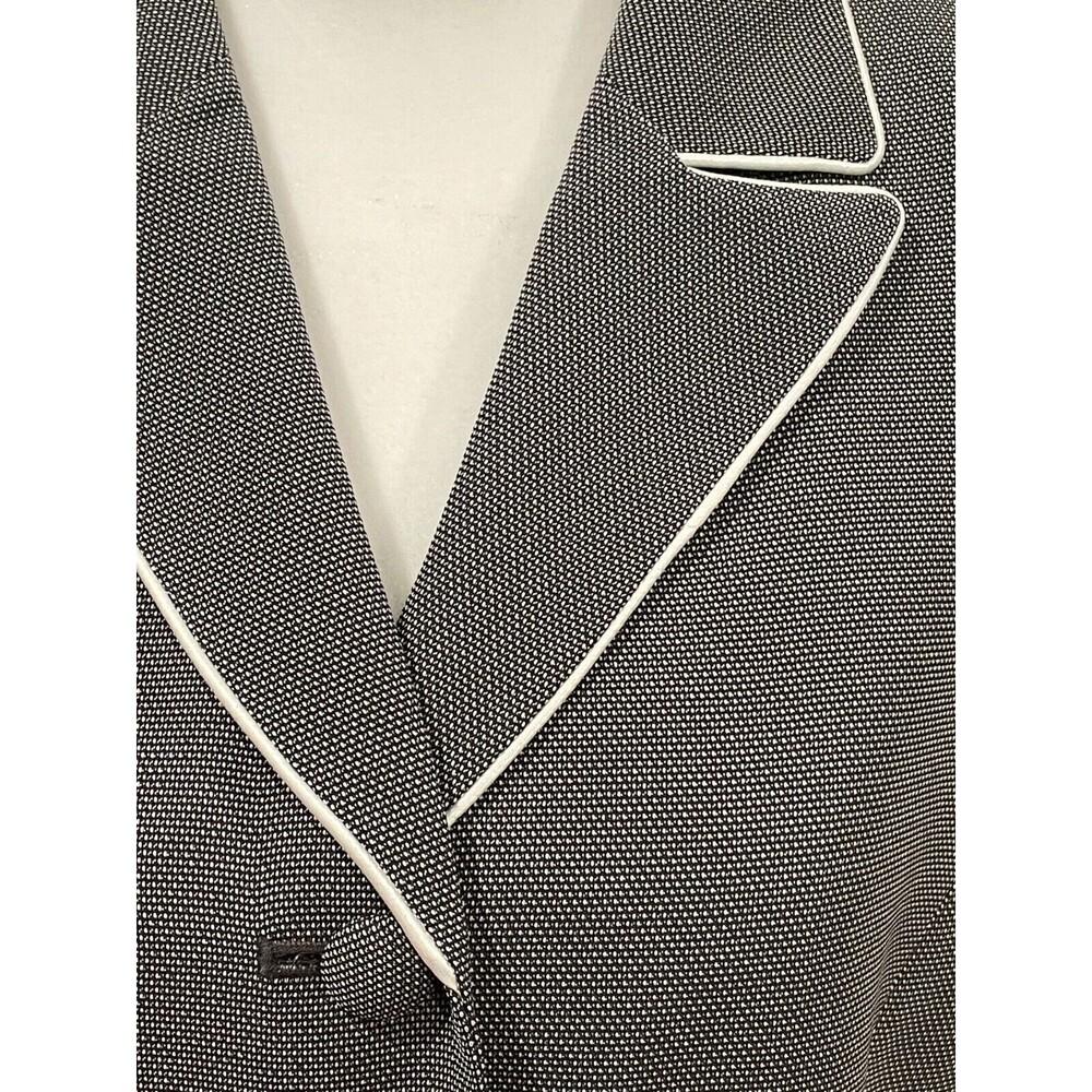 ~ Le Suit 2pc Skirt Suit 8p Black Print White Trim Work Notch Lapel Pencil Skirt